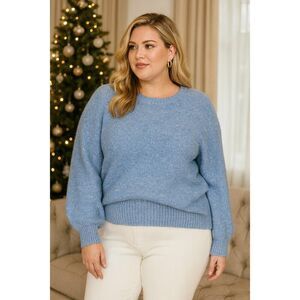 LC Lauren Conrad Blue Speckled Knit Sweater XXL Cozy Oversized Women Metallic